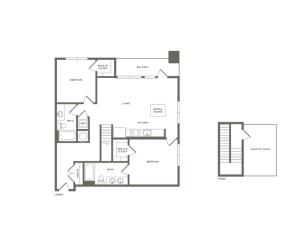 1282 square foot two bedroom two bath with rooftop patio apartment floorplan image