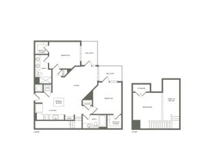 1311 to 1317 square foot two bedroom two bath with mezzanine apartment floorplan image