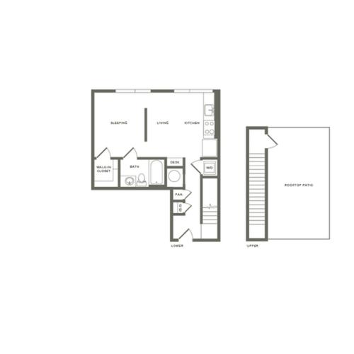 640 square foot studio one bath loft apartment floor plan image