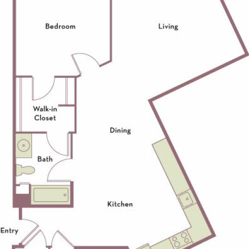 658 square foot one bedroom one bath apartment floorplan image