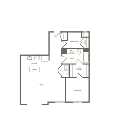 908 square foot Affordable one bedroom one bath with den apartment floorplan image