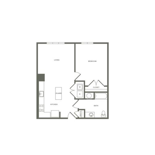 783 square foot one bedroom one bath apartment floorplan image