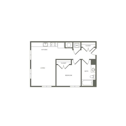664 square foot one bedroom one bath apartment floorplan image