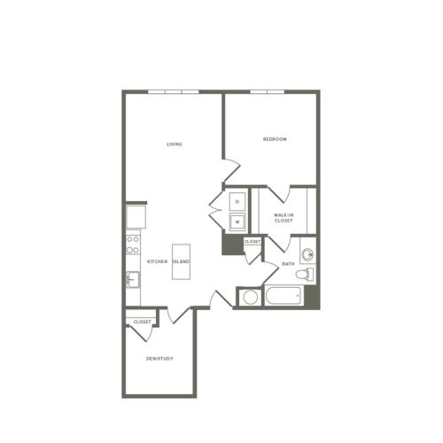 930 square foot Affordable one bedroom one bath with den apartment floorplan image