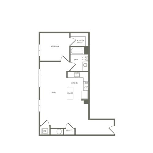 792 square foot one bedroom one bath apartment floorplan image