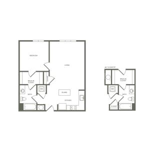 783 to 797 square foot one bedroom one bath apartment floorplan image