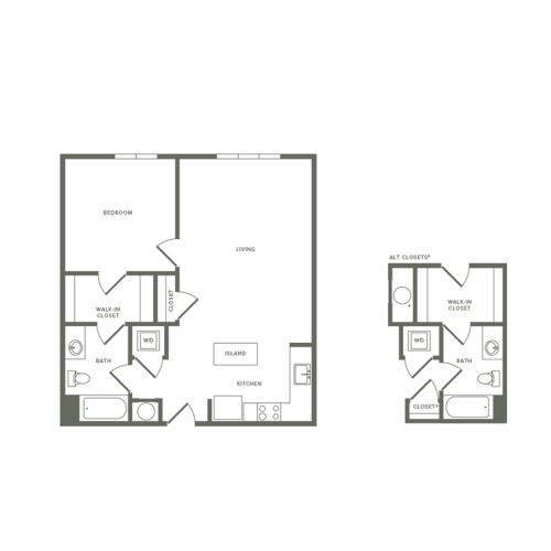 783 to 797 square foot one bedroom one bath apartment floorplan image