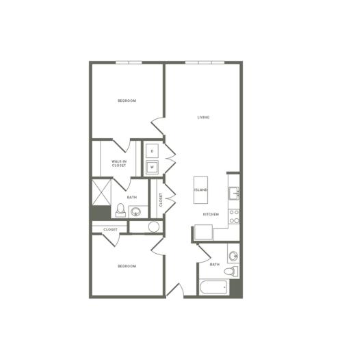 1054 square foot Affordable one bedroom one bath with den apartment floorplan image