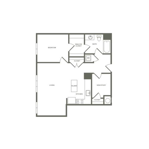 883 square foot Affordable one bedroom one bath with den apartment floorplan image