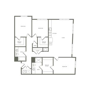 1504 square foot three bedroom two bath apartment floorplan image