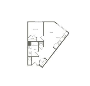 620 square foot one bedroom one bath studio apartment floorplan image