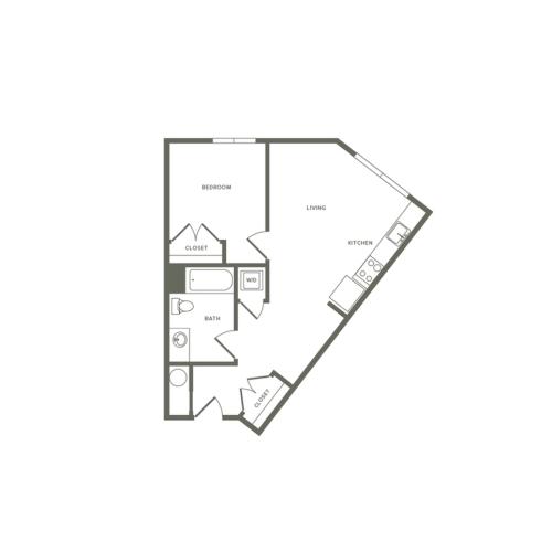 620 square foot one bedroom one bath studio apartment floorplan image