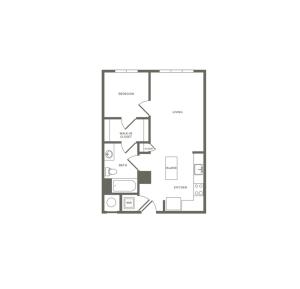 609 square foot one bedroom one bath studio apartment floorplan image