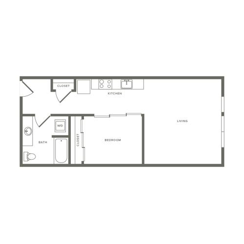One bedroom ranging from 652 to 654 square feet one bath apartment floorplan image