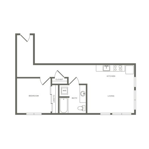 One bedroom ranging from 701 to 702 square feet one bath apartment floorplan image