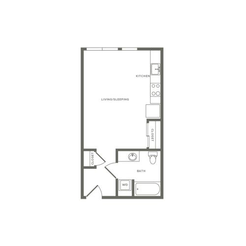 Studio ranging from 461 to 484 square feet one bath floor plan image