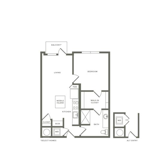 766 to 784 square foot one bedroom one bath apartment floorplan image