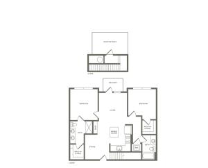 1149 to 1198 square foot two bedroom two bath with rooftop patio apartment floorplan image