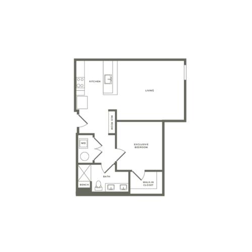 819 square foot one bedroom one bath apartment floorplan image