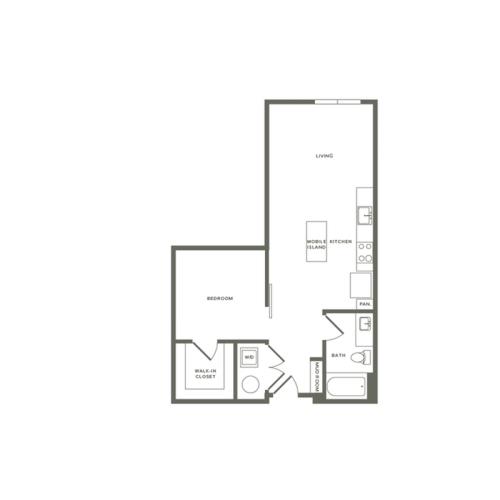 725 square foot one bedroom one bath apartment floorplan image