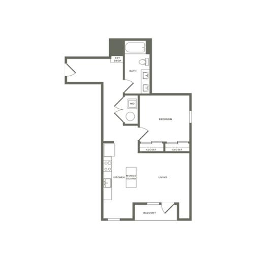 847 square foot one bedroom one bath apartment floorplan image