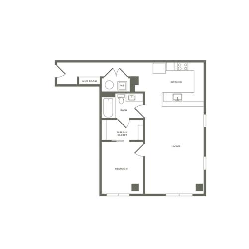 958 square foot one bedroom one bath apartment floorplan image