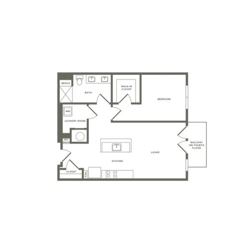 871 square foot one bedroom one bath apartment floorplan image