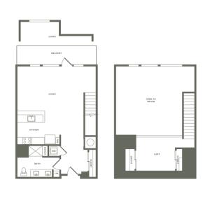 871 to 1008 square foot one bedroom one bath with loft apartment floorplan image