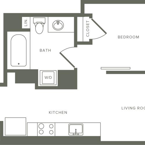 490 square foot one bedroom one bath floor plan image