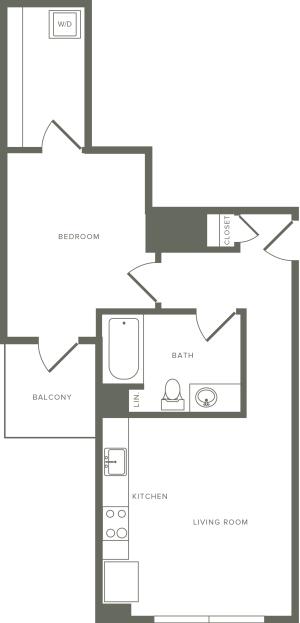 656 square foot one bedroom one bath floor plan image