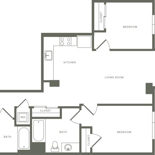 910-912 square foot two bedroom two bath floor plan image