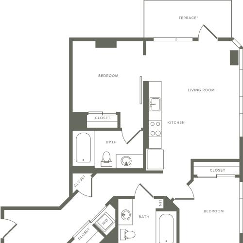914-937 square foot two bedroom two bath floor plan image