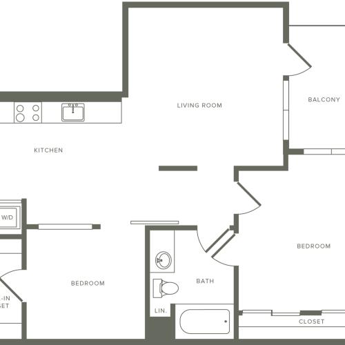 957 square foot two bedroom two bath floor plan image