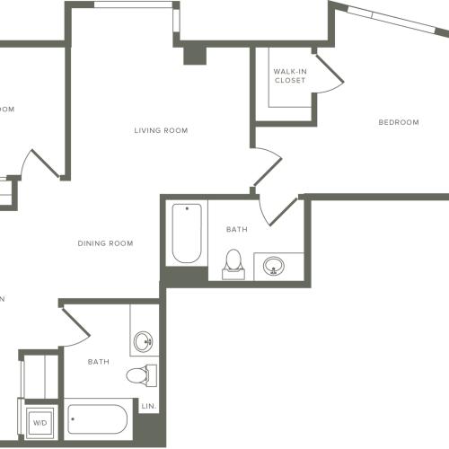 988 to 991 square foot two bedroom two bath apartment floorplan image