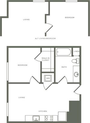 557 square foot one bedroom one bath floor plan image
