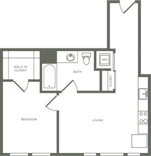 632 square foot one bedroom one bath floor plan image