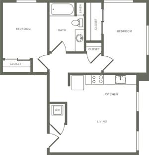 766 square foot two bedroom one bath floor plan image