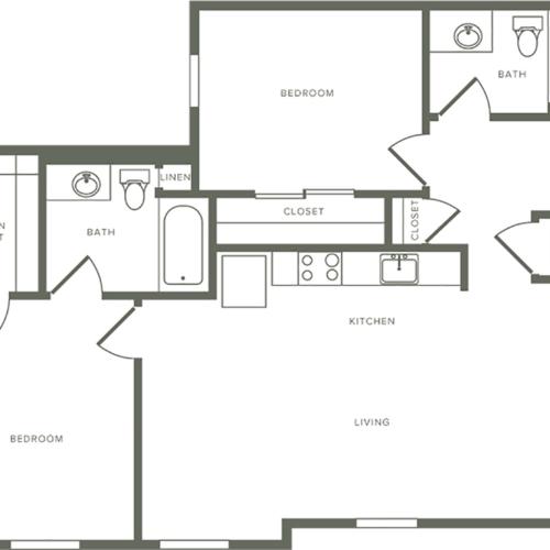 988 square foot two bedroom two bath floor plan image