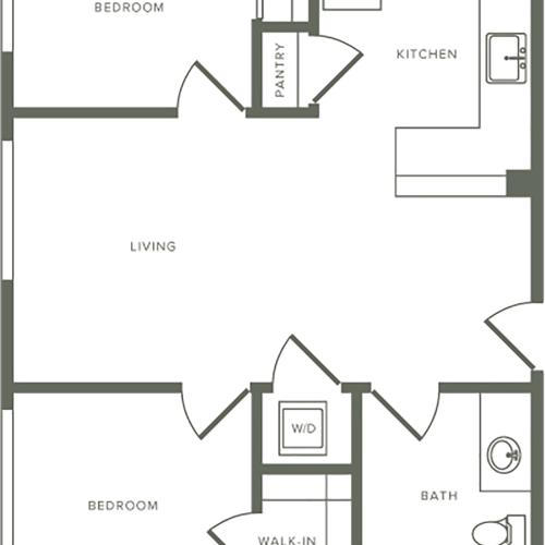 715 square foot two bedroom one bath floor plan image