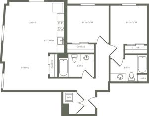 1035 square foot two bedroom two bath floor plan image