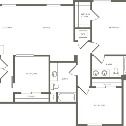 1192 square foot three bedroom two bath floor plan image