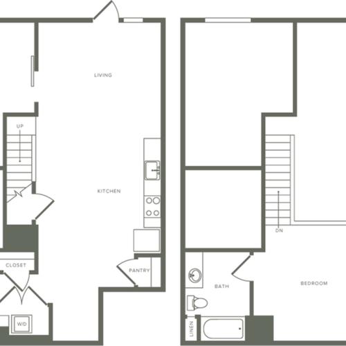 1289 square foot two bedroom two bath loft floor plan