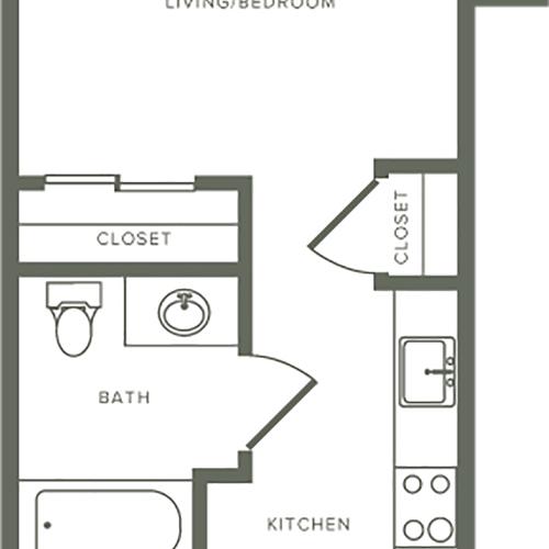 387 square foot studio one bath floor plan image