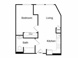 465 square foot one bedroom one story apartment floor plan