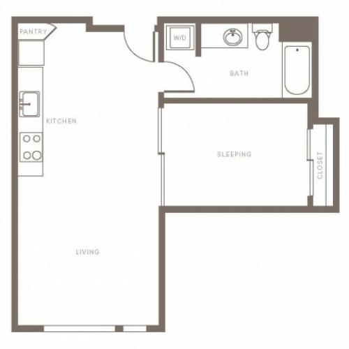 652 square foot one bedroom with slider doors one bath apartment floorplan image