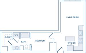 626-660 square foot one bedroom one bath apartment floorplan image