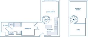777 square foot one bedroom loft one bath apartment floorplan image