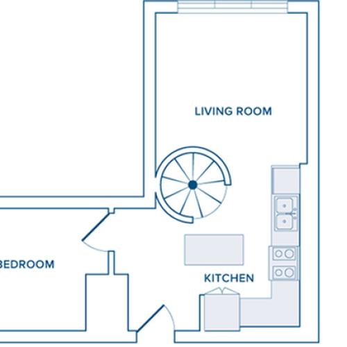 777 square foot one bedroom loft one bath apartment floorplan image