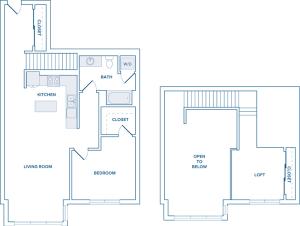 955 square foot one bedroom loft one bath apartment floorplan image
