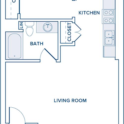 766-796 square foot one bedroom one bath apartment floorplan image